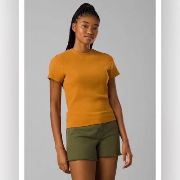 PRANA | WOMENS FOUNDATION RIB TEE IN GOLDEN YELLOW LARGE SHORT SLEEVE CREWNECK - Picture 2 of 7